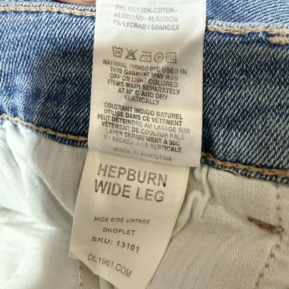 DL1961 Hepburn Wide Leg High Rise Vintage Jeans Droplet Blue Denim Size 30 - Picture 8 of 8